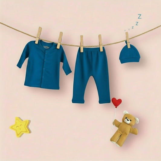 Blue Stripes Sleep Suits with Beanie(Knot Hat)