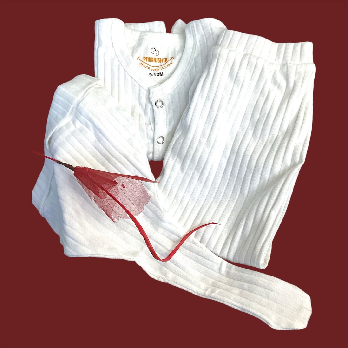 Set of 2 Combo White Stripes & Teal Blue Cherry Sleep Suits with Hat