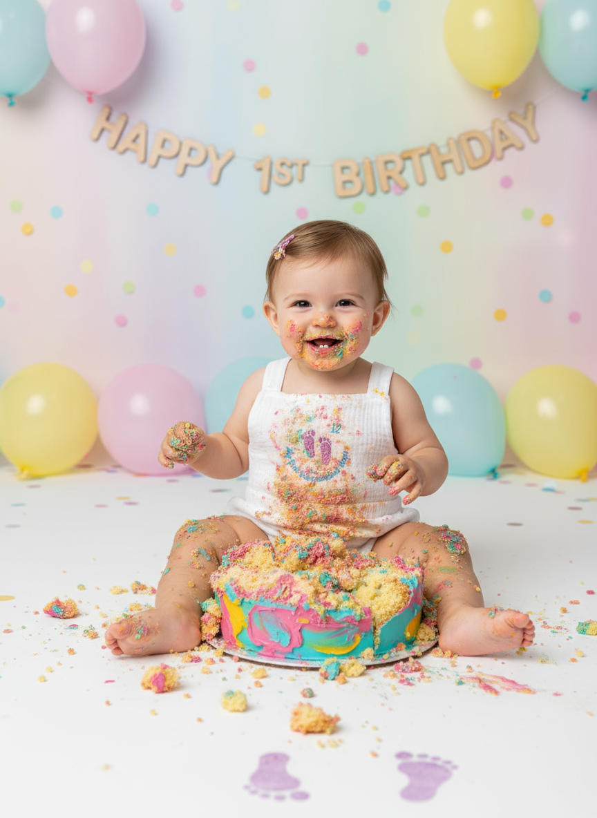 take 12th month birthday outfit from my website and create baby with cake smash